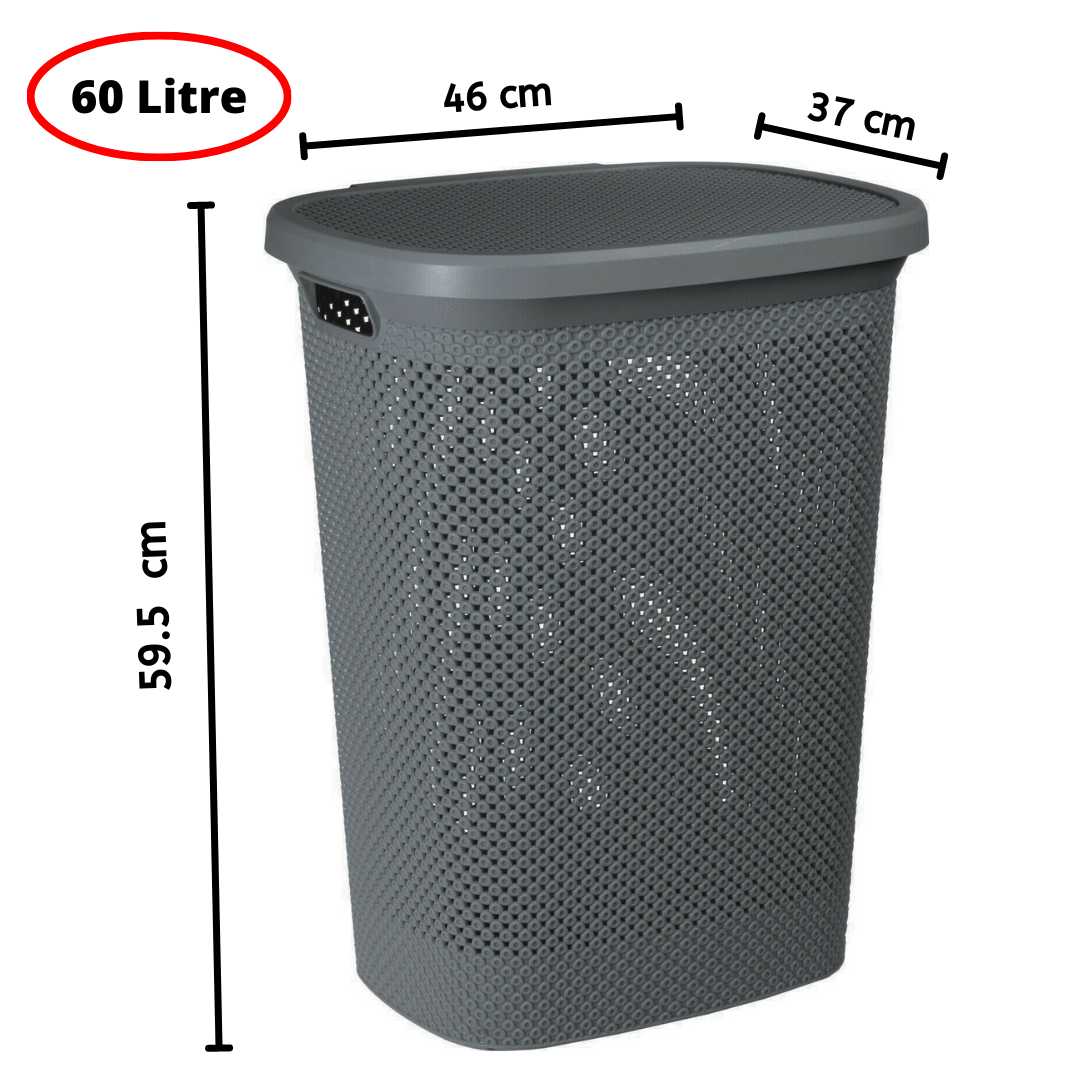 Large Plastic Laundry Bin Clothes Washing Basket Hamper with Lid 60 Litre
