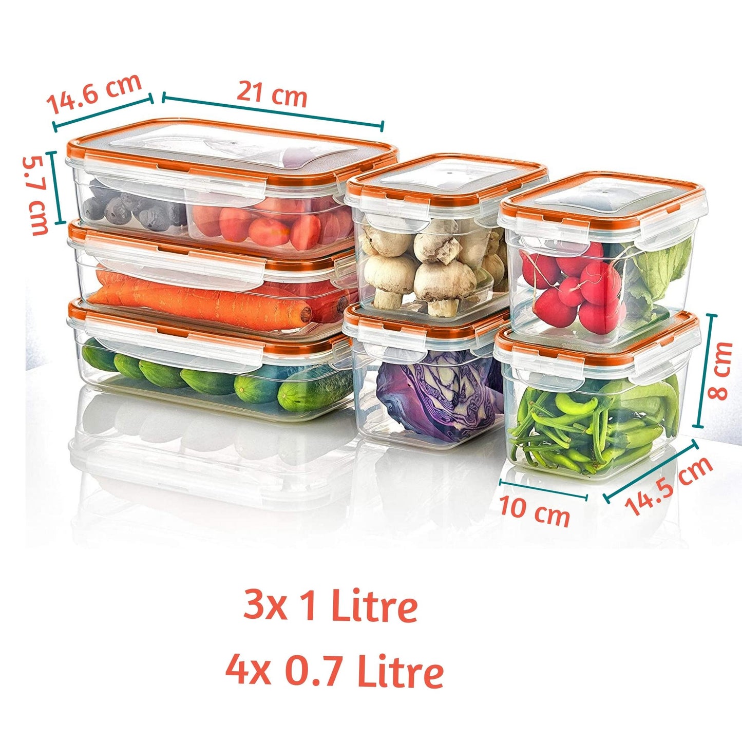 16.8 LT Food Storage Containers Set of 8 Airtight Plastic Containers with Lids