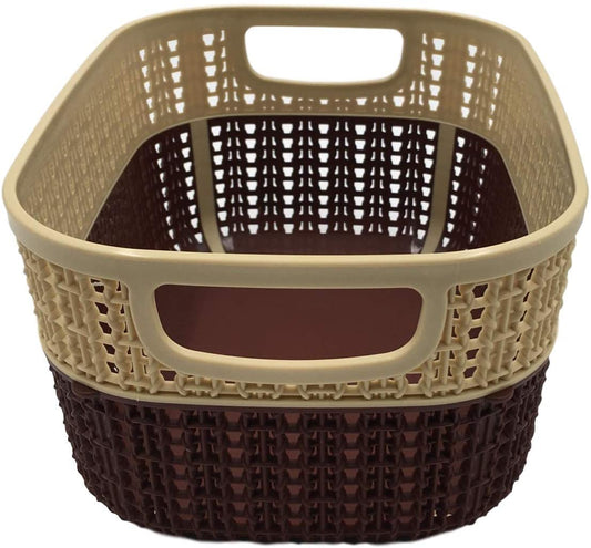 Set of 3 x (3.5LT) Small Plastic Storage Baskets, Ghiordes Knit Basket Shelf Storage