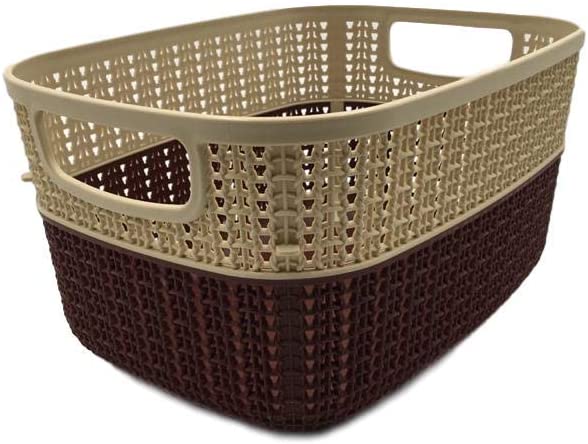 Set of 2 x (6.8LT) Medium Plastic Storage Baskets, Ghiordes Knit Basket Shelf Storage