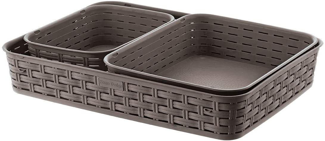 Set of 3 Knitted Storage Baskets, Organiser Boxes and Containers