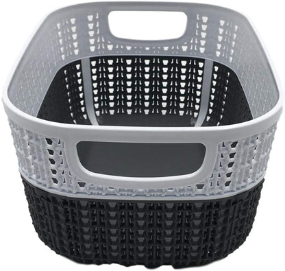 Set of 3 x (3.5LT) Small Plastic Storage Baskets, Ghiordes Knit Basket Shelf Storage