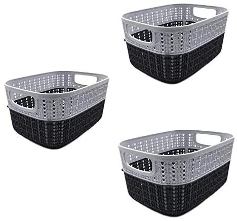 Set of 3 x (3.5LT) Small Plastic Storage Baskets, Ghiordes Knit Basket Shelf Storage