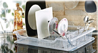 Large Dish Drainer Plate Cutlery Rack Holder with Drain Board