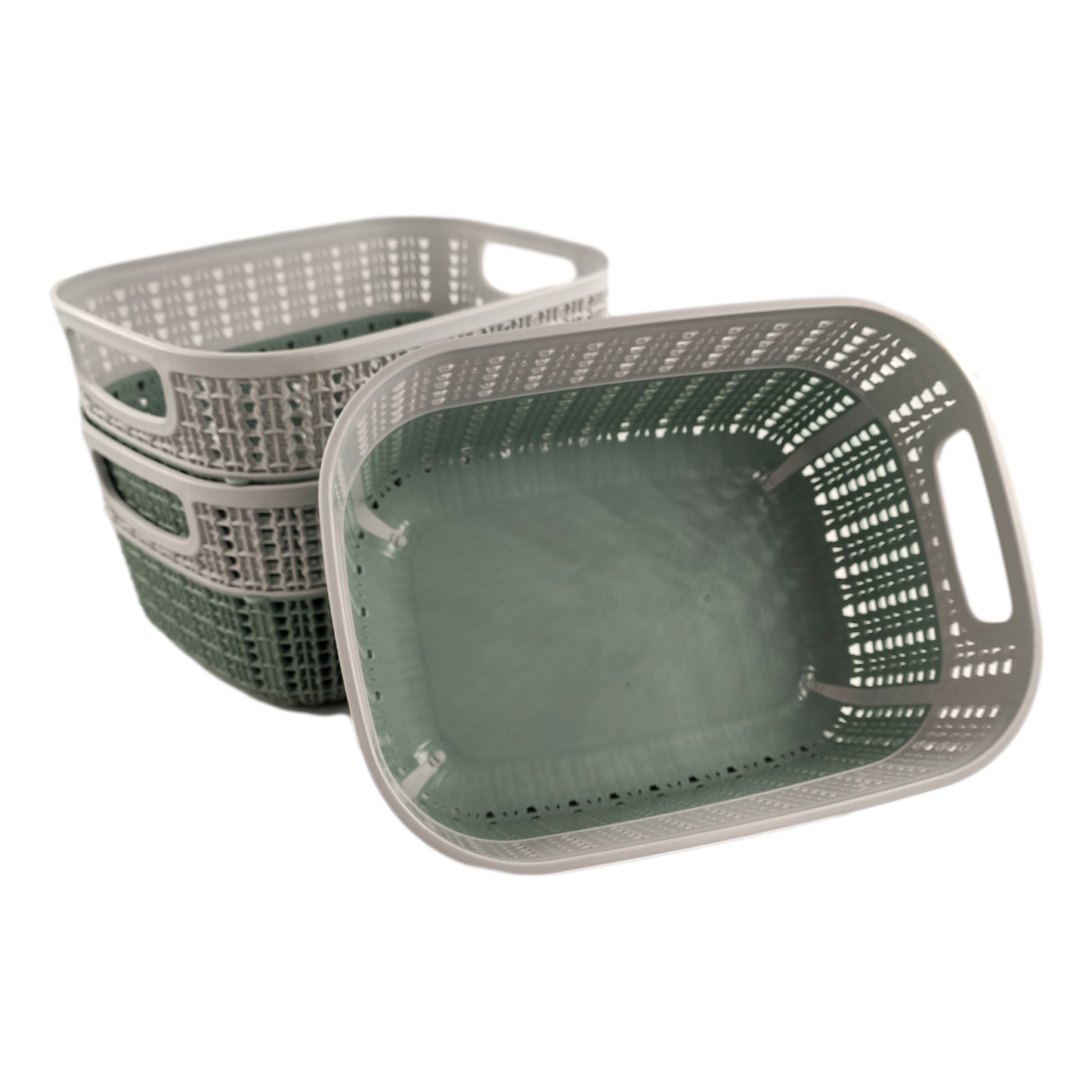 Set of 3 x (3.5LT) Small Plastic Storage Baskets, Ghiordes Knit Basket Shelf Storage