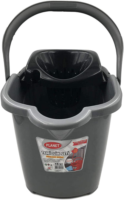 15 LT Plastic Cleaning Bucket with Handle and Wheels, Mop Floor Pail Wringer