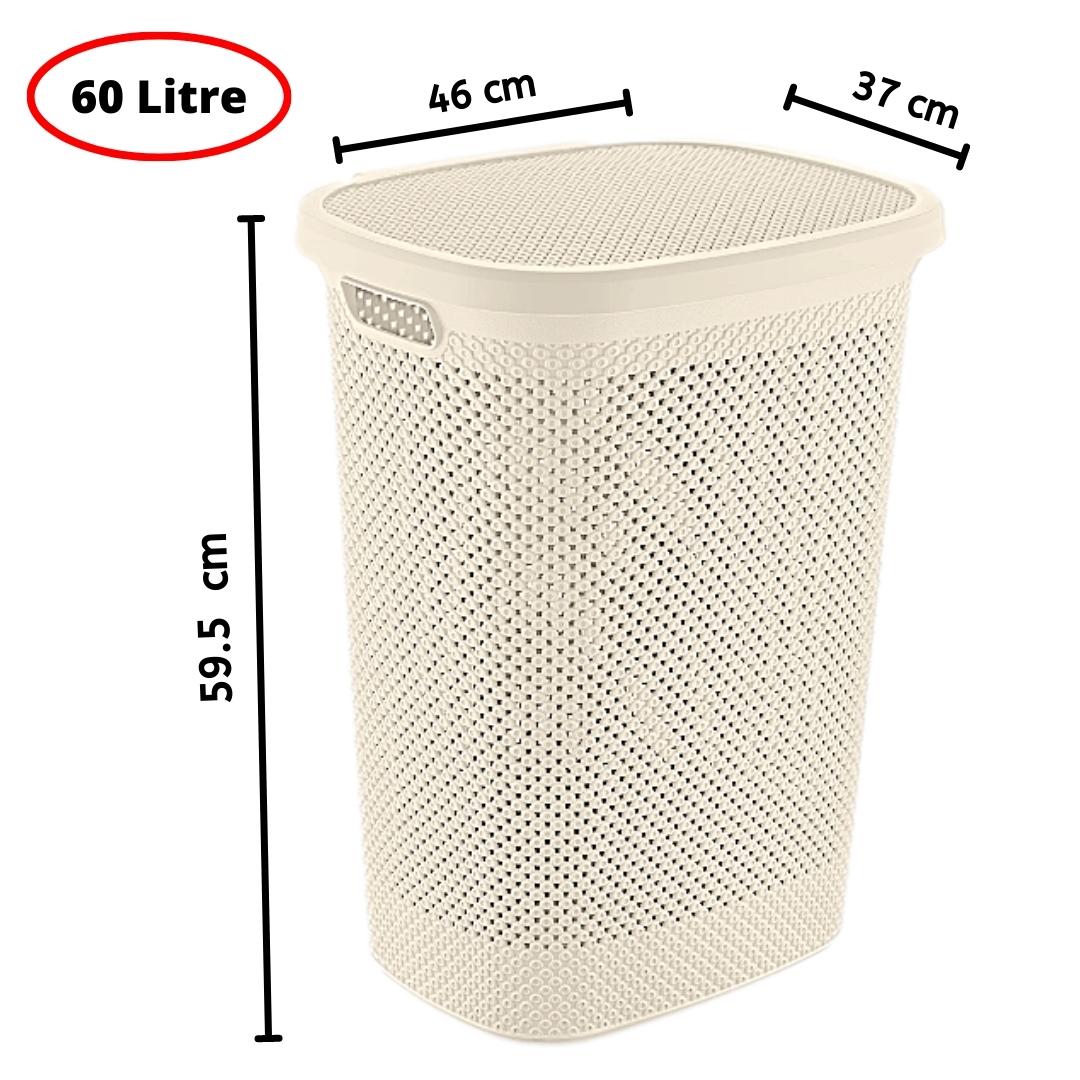 Large Plastic Laundry Bin Clothes Washing Basket Hamper with Lid 60 Litre