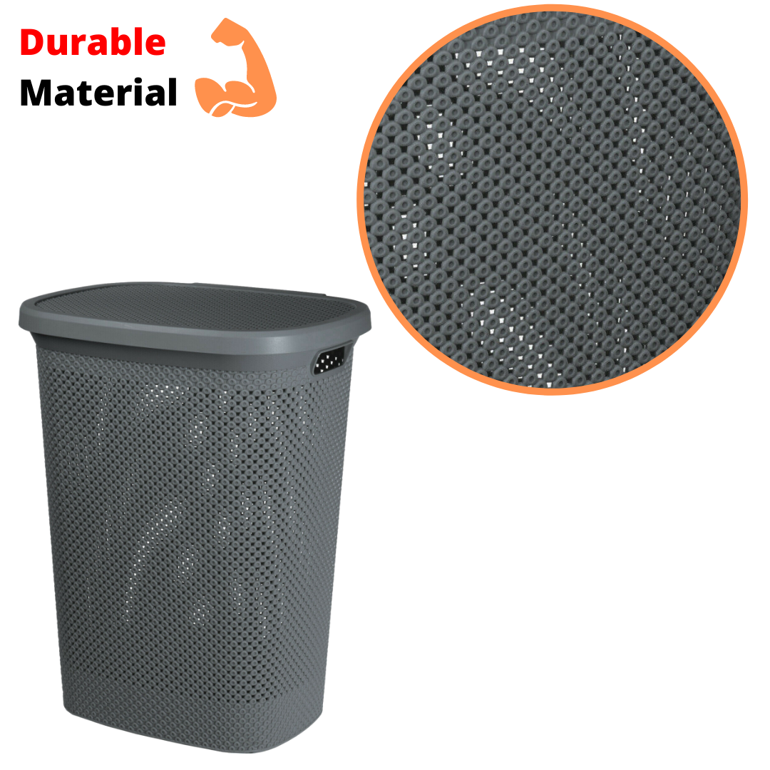 Large Plastic Laundry Bin Clothes Washing Basket Hamper with Lid 60 Litre