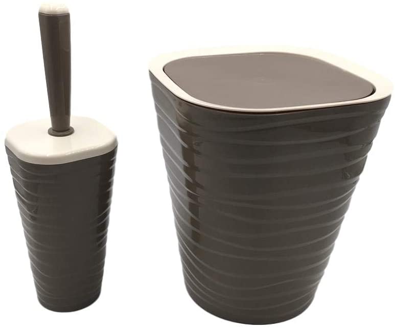 Rattan Style Bathroom set Swing Bin & Toilet Brush
