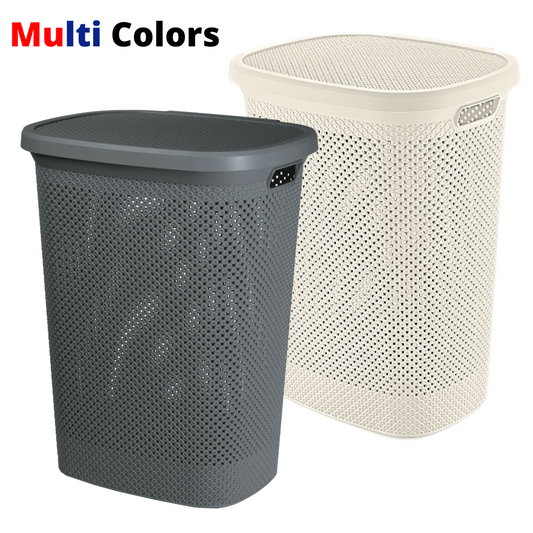 Large Plastic Laundry Bin Clothes Washing Basket Hamper with Lid 60 Litre