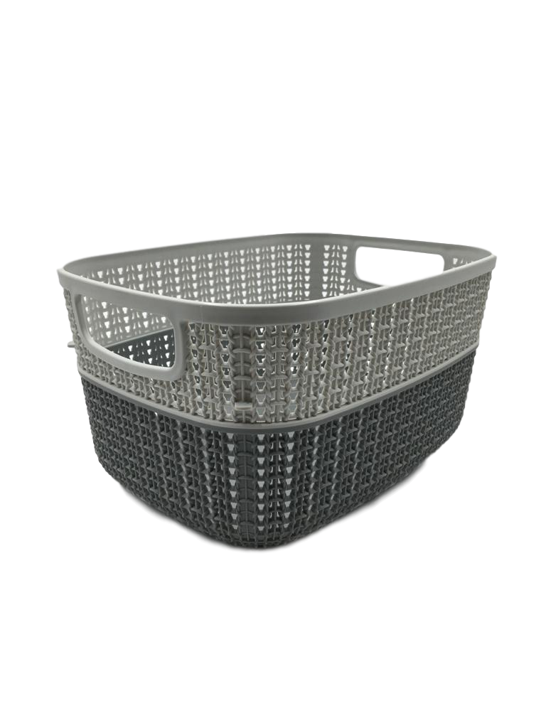 Set of 2 x (6.8LT) Medium Plastic Storage Baskets, Ghiordes Knit Basket Shelf Storage