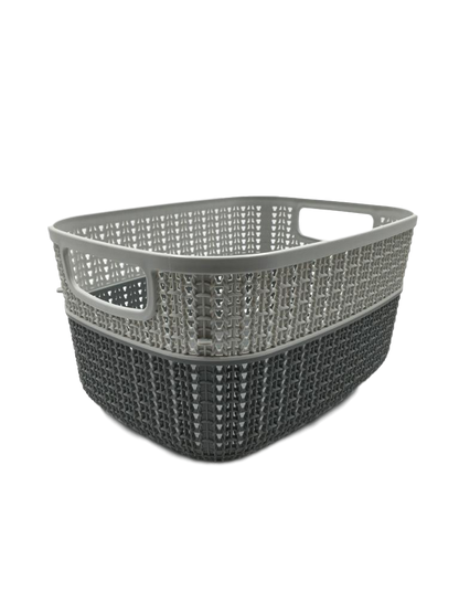 Set of 2 x (6.8LT) Medium Plastic Storage Baskets, Ghiordes Knit Basket Shelf Storage