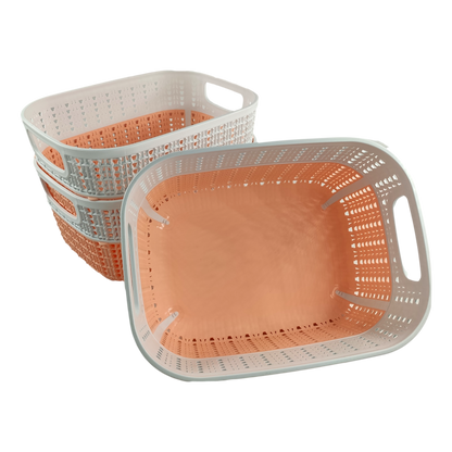 Set of 3 x (3.5LT) Small Plastic Storage Baskets, Ghiordes Knit Basket Shelf Storage