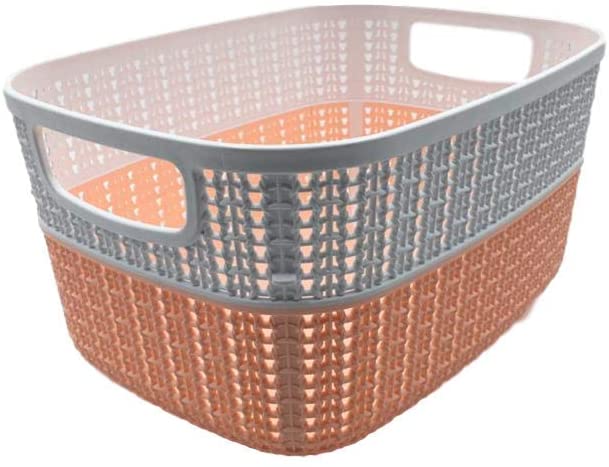 Set of 2 x (6.8LT) Medium Plastic Storage Baskets, Ghiordes Knit Basket Shelf Storage