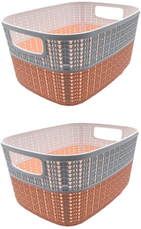 Set of 2 x (6.8LT) Medium Plastic Storage Baskets, Ghiordes Knit Basket Shelf Storage