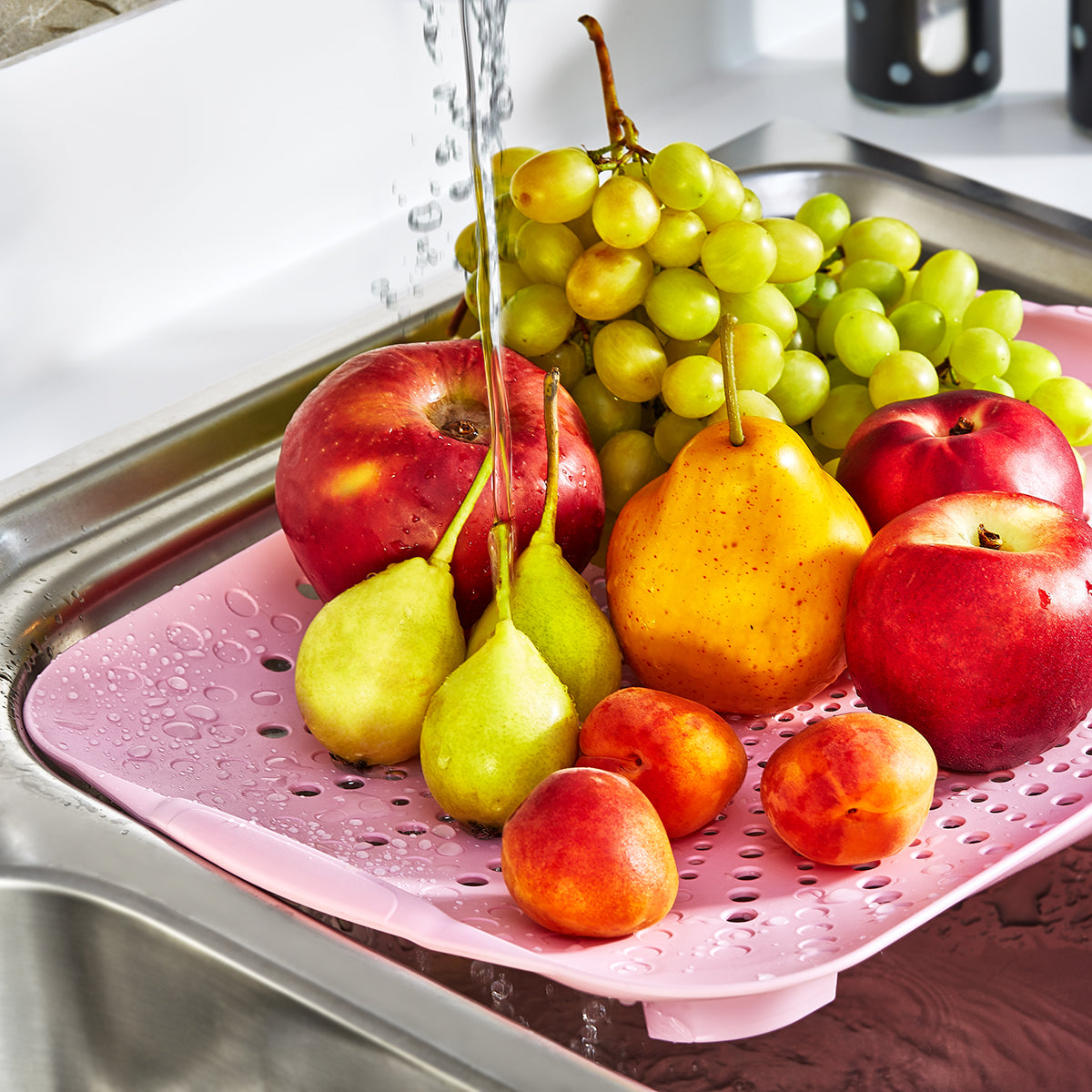 Filter Cutting Board with Colander Strainer Includes a Peeler