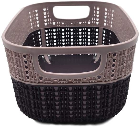 Set of 3 x (3.5LT) Small Plastic Storage Baskets, Ghiordes Knit Basket Shelf Storage