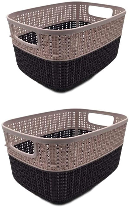 Set of 2 x (6.8LT) Medium Plastic Storage Baskets, Ghiordes Knit Basket Shelf Storage