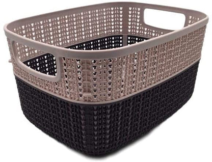 Set of 2 x (6.8LT) Medium Plastic Storage Baskets, Ghiordes Knit Basket Shelf Storage