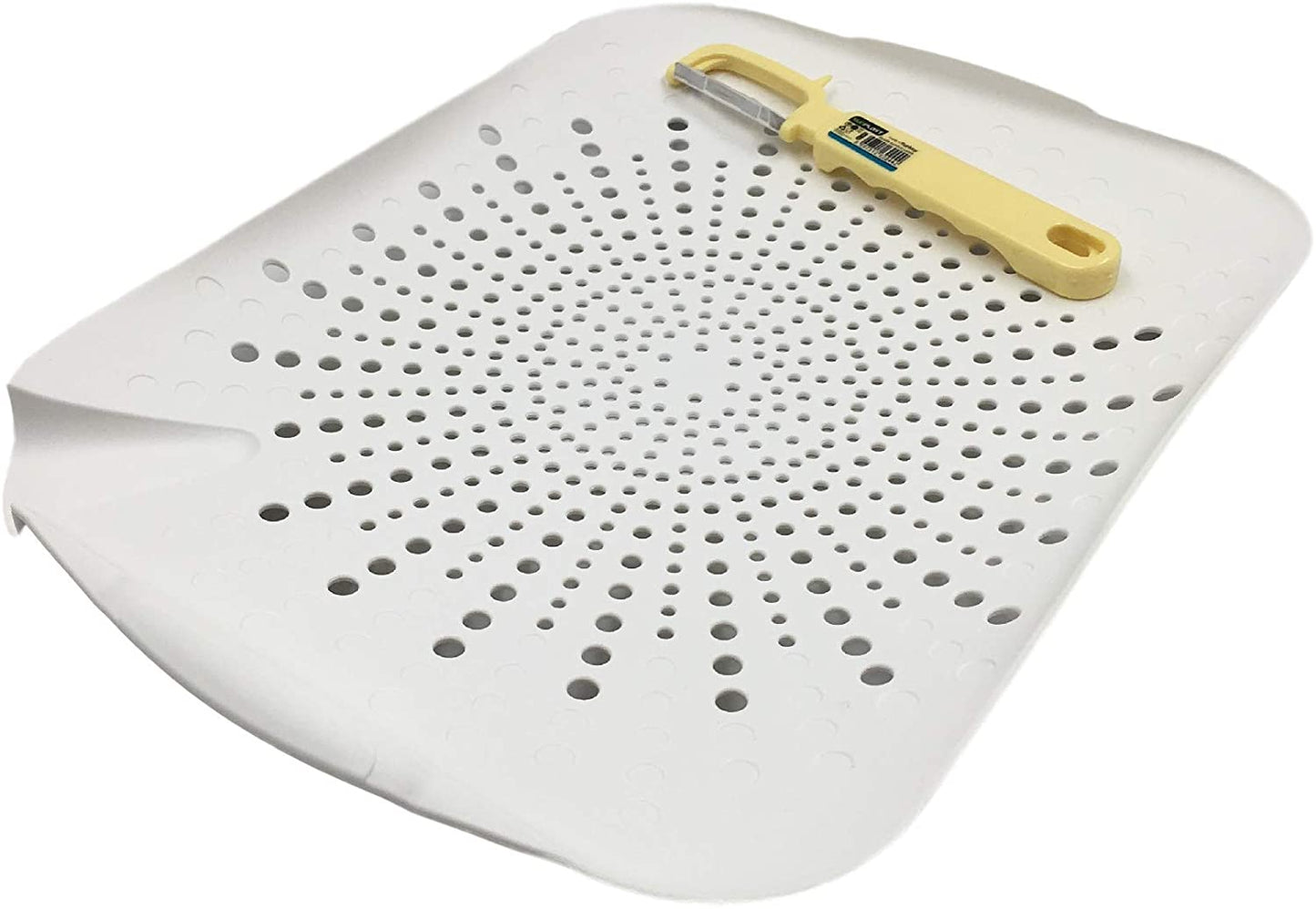 Filter Cutting Board with Colander Strainer Includes a Peeler