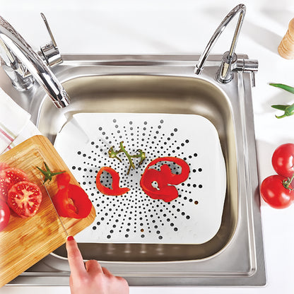 Filter Cutting Board with Colander Strainer Includes a Peeler