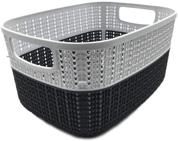 Set of 2 x (6.8LT) Medium Plastic Storage Baskets, Ghiordes Knit Basket Shelf Storage